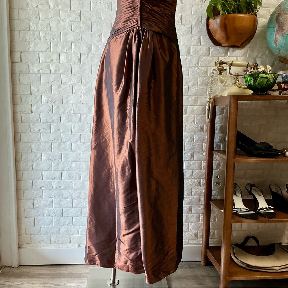 Symphony of Venus Liquid Metallic Copper Ornately Ruched Gathered Bodice Gown - Picture 14 of 17